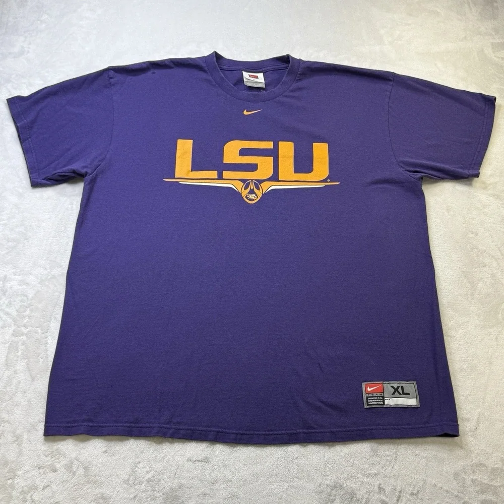 VTG Y2K Nike Team LSU Tigers T Shirt‎ Purple XL Swoosh NCAA